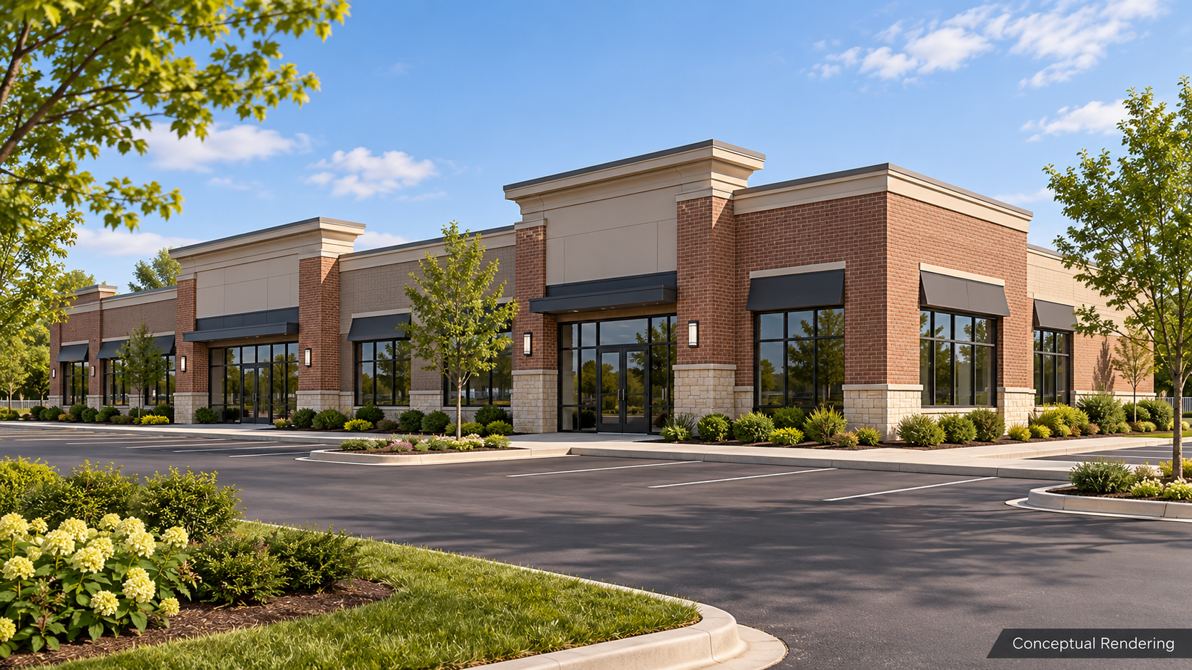Stylized image of a suburban office property